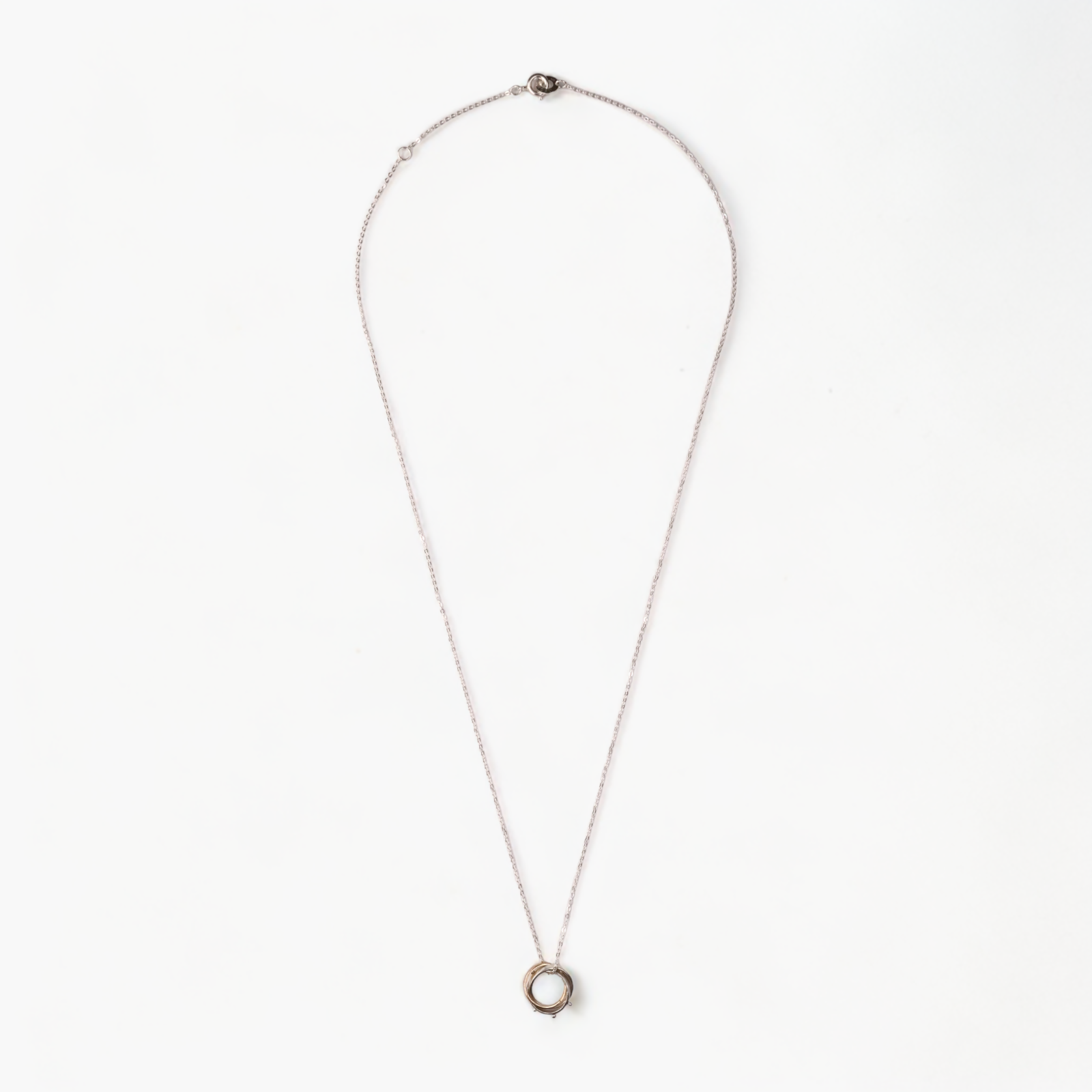 ドットの3連のシルバーとピンクゴールドミックスのネックレス