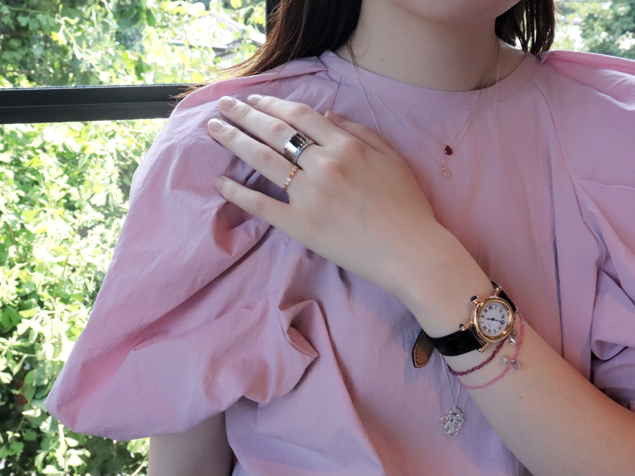 スパングル ネックレス L/シルバー