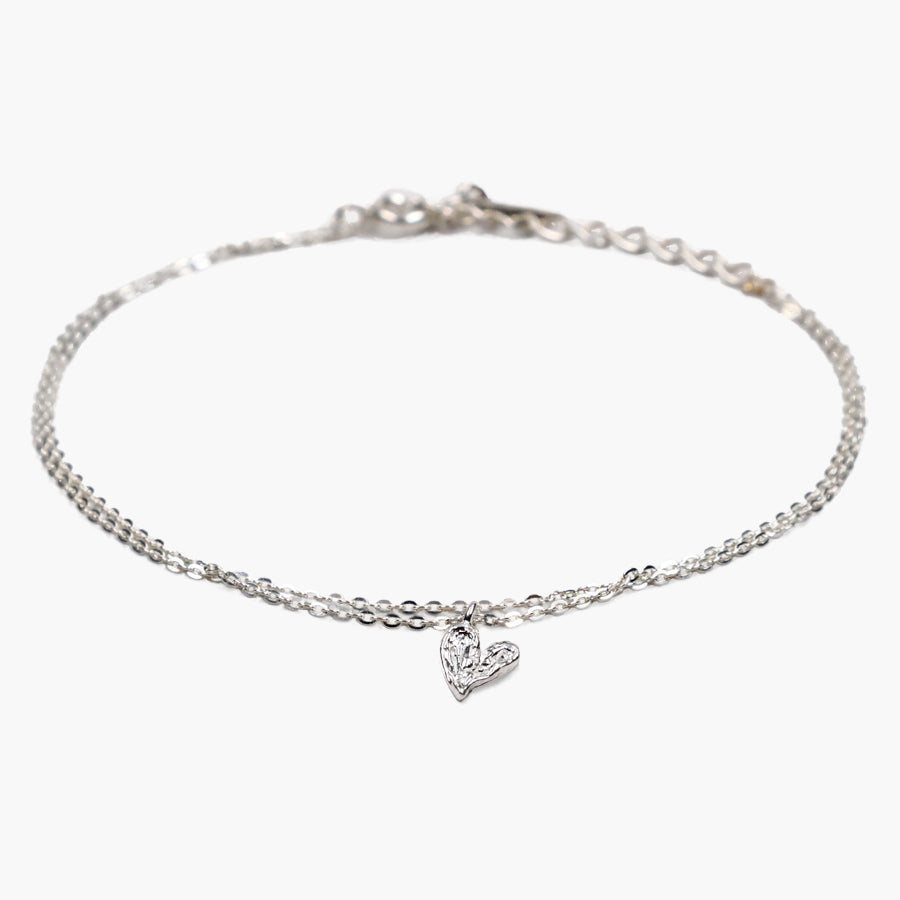 ハートのシルバーの二連チェーンブレスレット