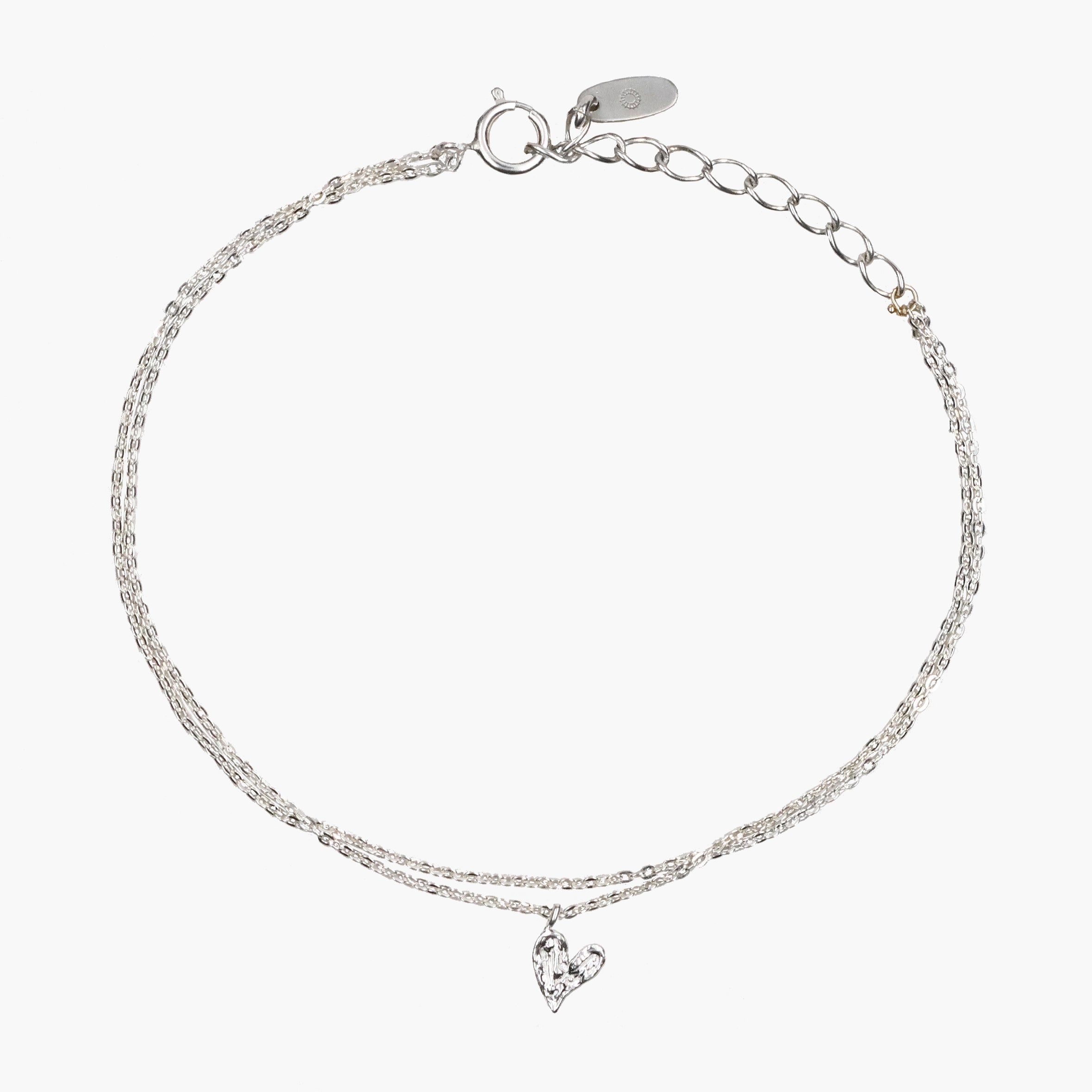 ハートのシルバーの二連チェーンブレスレット
