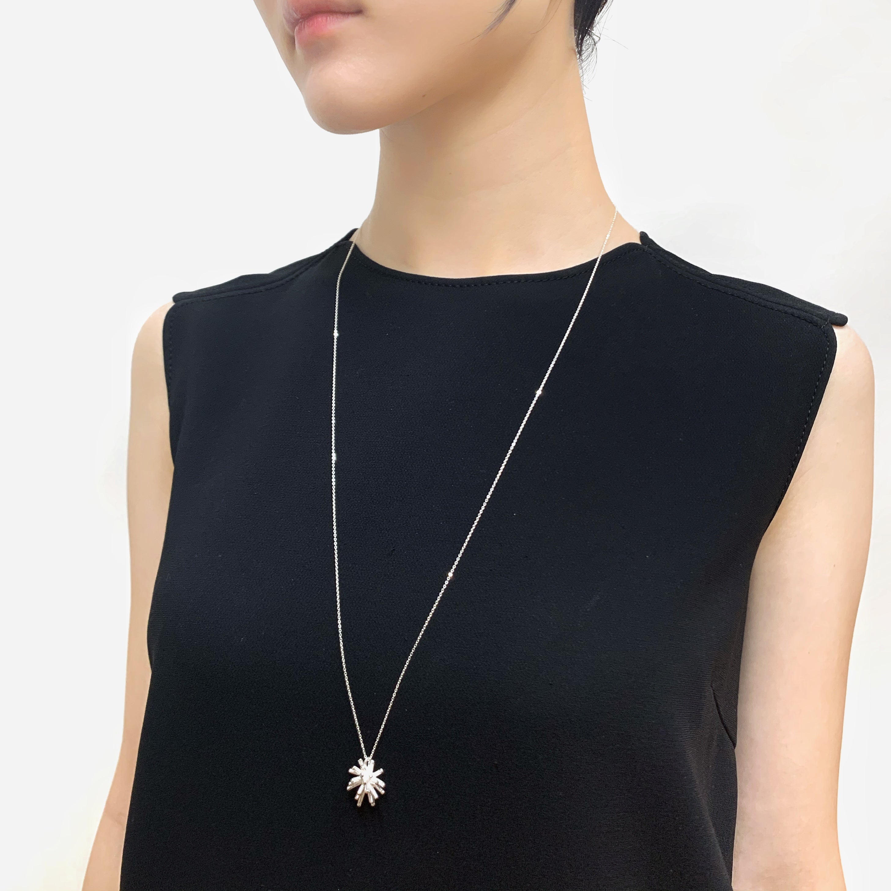 スターダストのワントップのシルバーのロングネックレスの着用写真