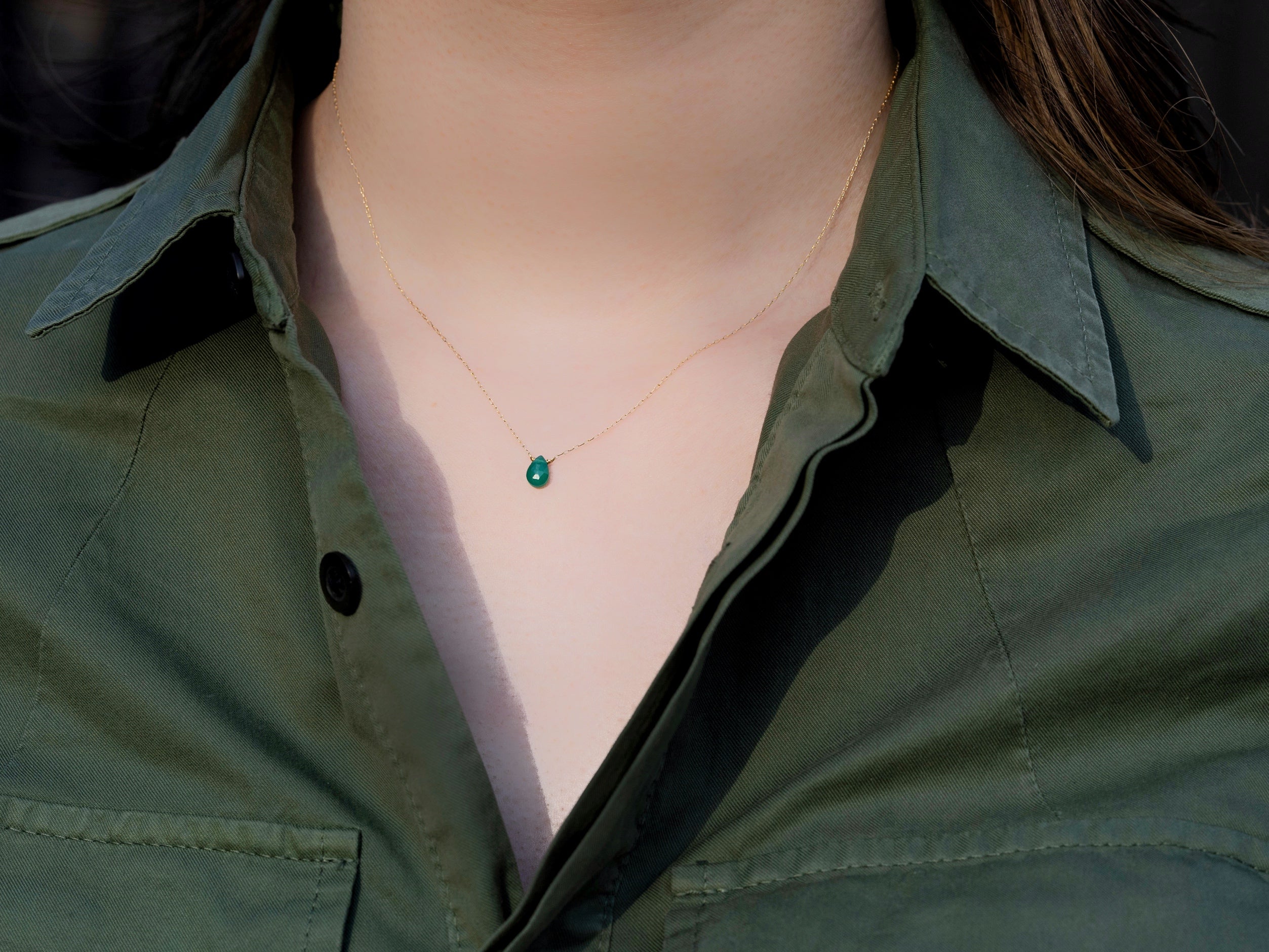 Natural stone necklace/green onyx