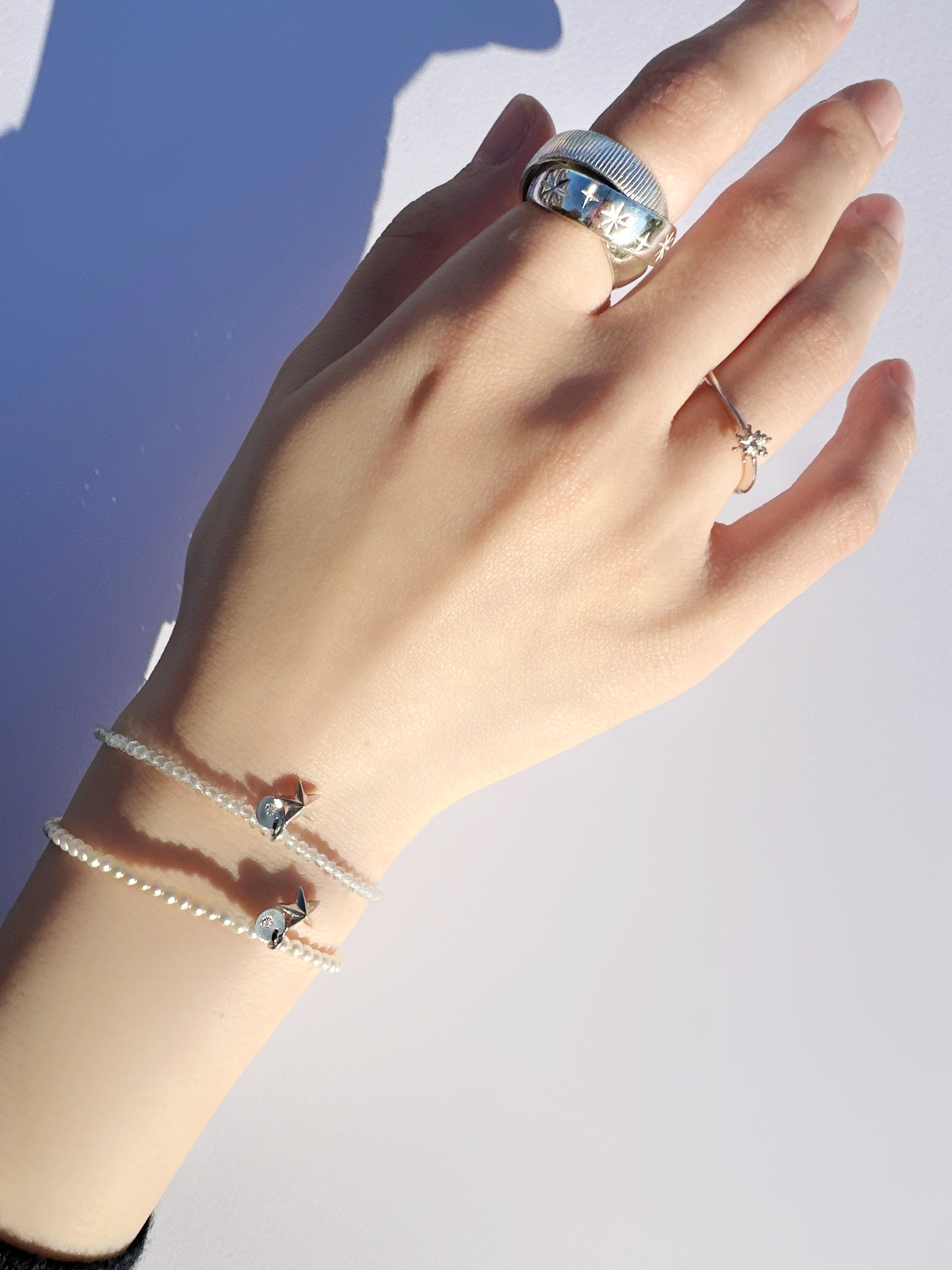 星付き天然石ブレスレット／シルバー／アクアマリン