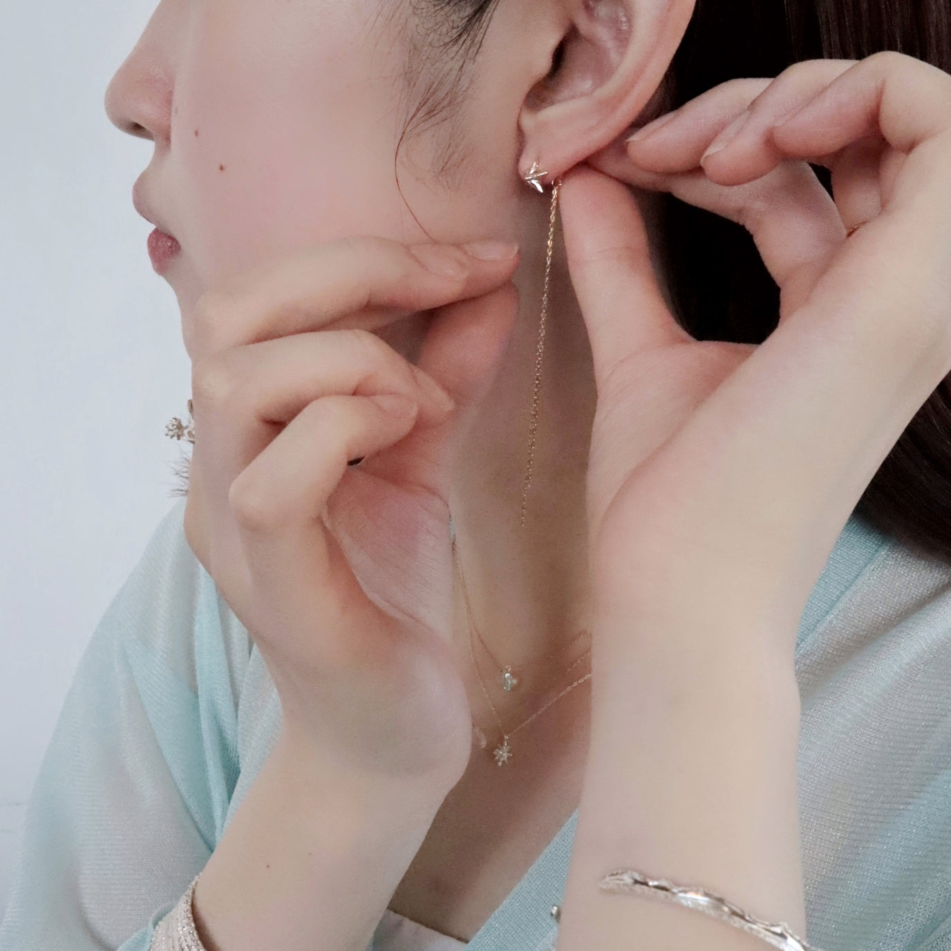 【Online Store限定】チェーンキャッチ(片耳)／K10 ピンクゴールド