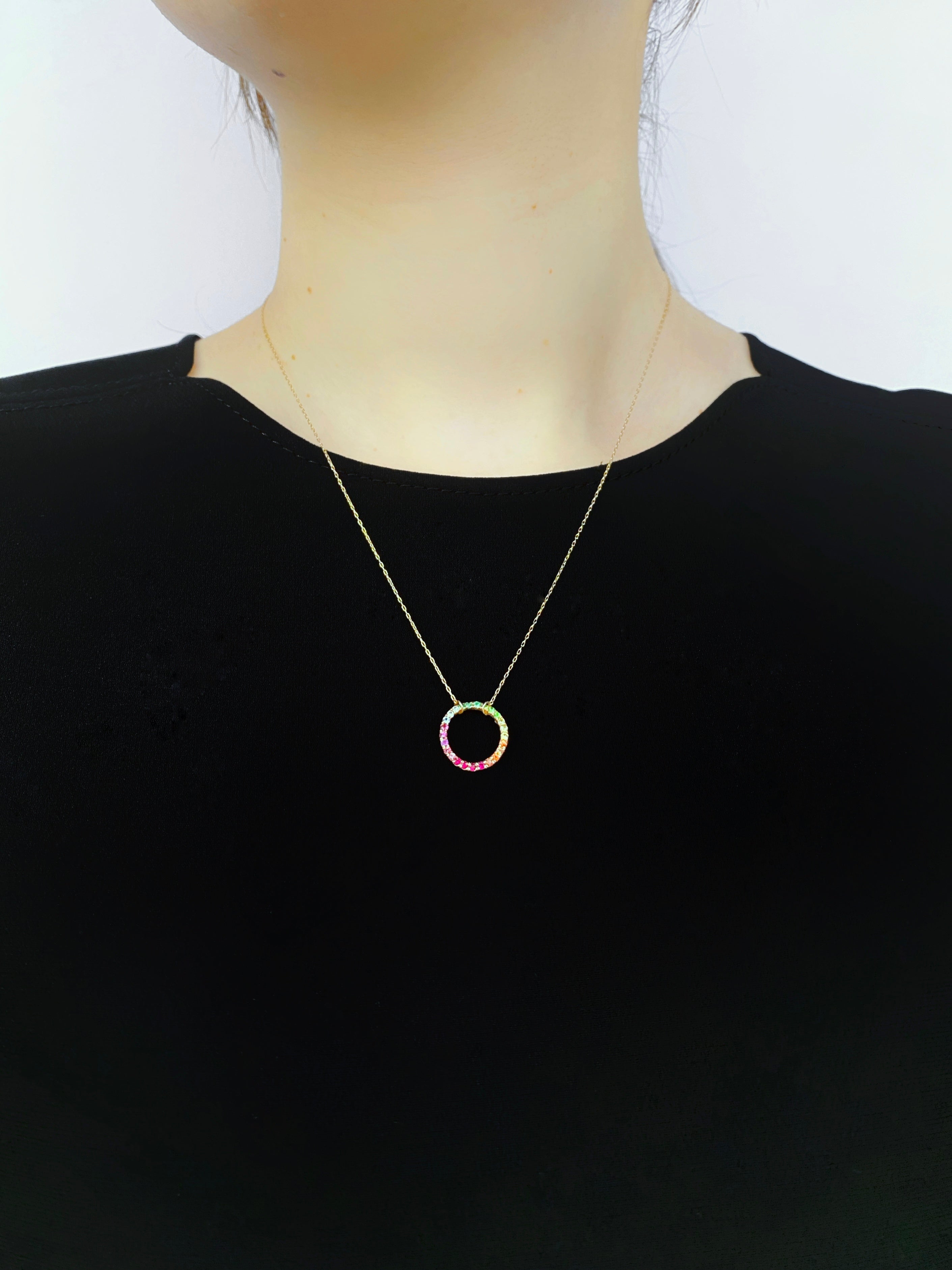 グリッター ラウンドネックレス マルチカラー／K10ピンクゴールド