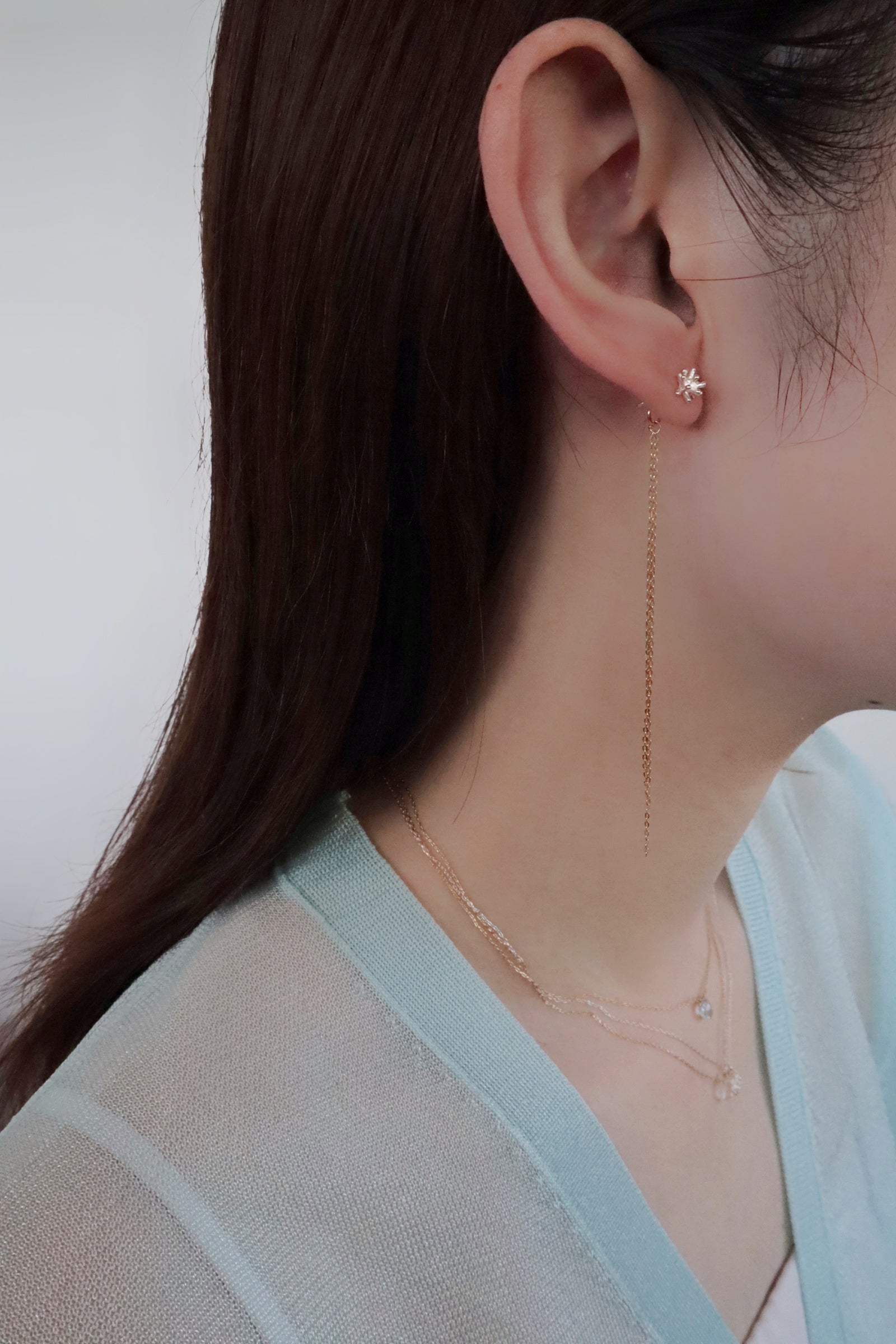 【Online Store限定】ダブルチェーンキャッチ(片耳)／K10 ピンクゴールド