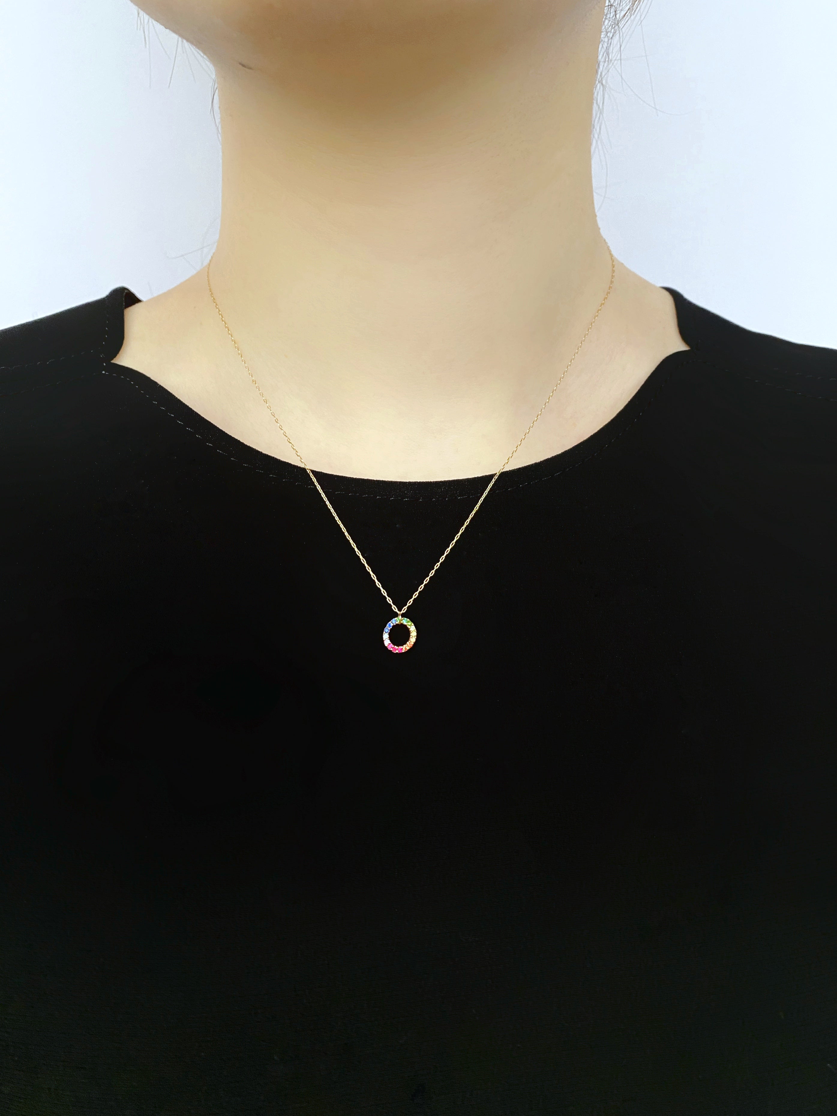 グリッター ラウンドSネックレス マルチカラー／K10ピンクゴールド