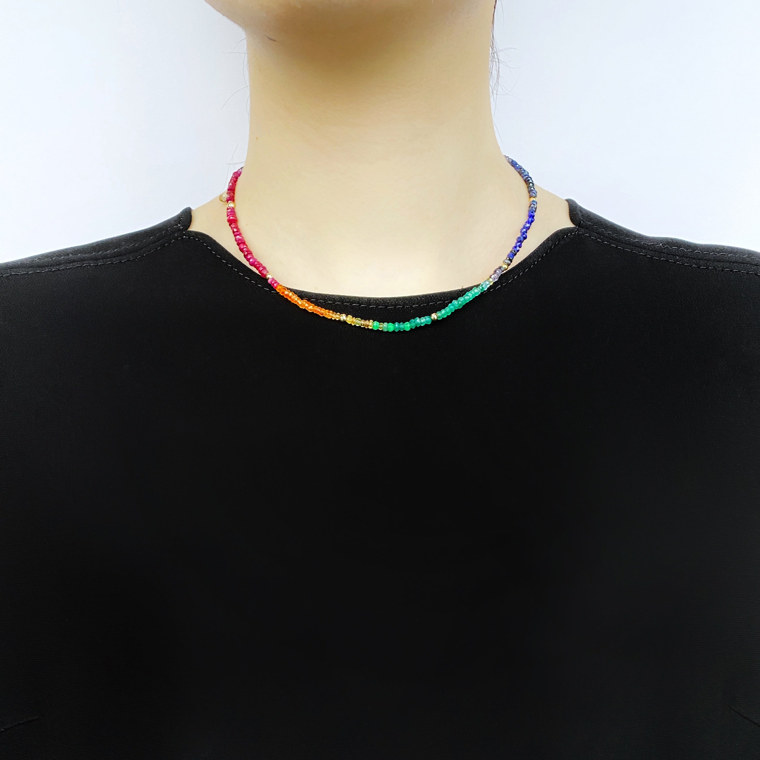 グリッター ネックレス L マルチカラー／K10ピンクゴールド