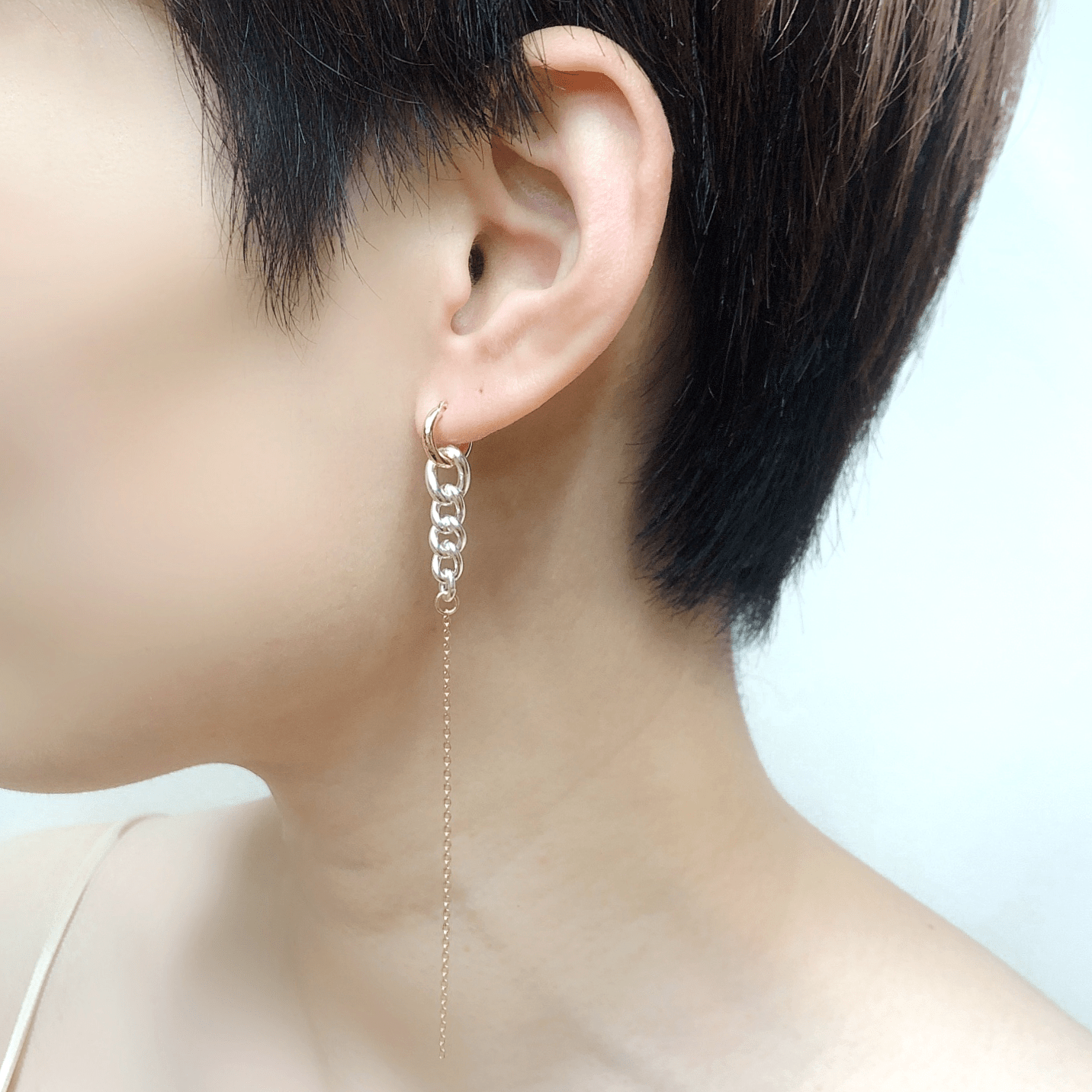 [Made to order] Modelo chain earrings L/silver K10 pink gold