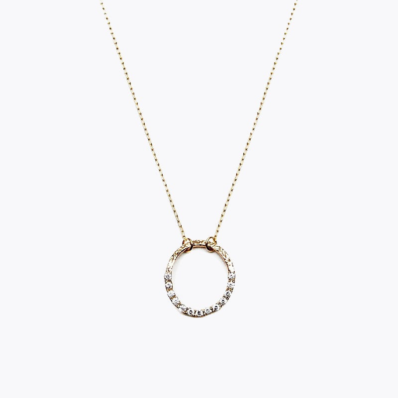 [Made to order] Round half diamond necklace/K10 pink gold